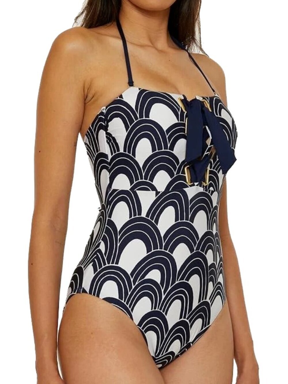 NWT Trina Turk Arches Bandeau Lace Up One Piece Swimsuit